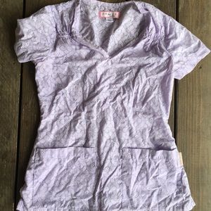 Koi lavender with floral design scrub top